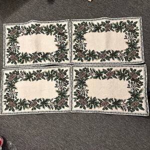 St Nicholas Square Vintage Tapestry 4 Placemats - Winter Forest Holly Pine